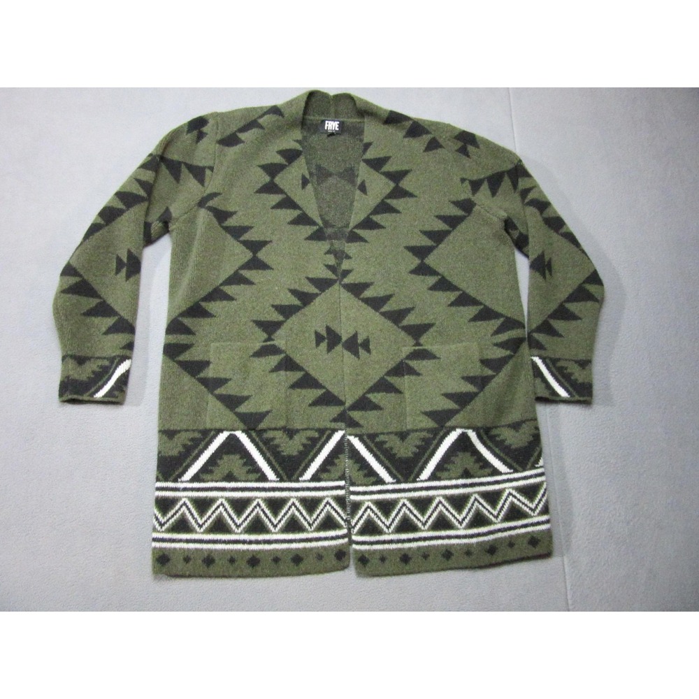 Frye Cardigan Sweater Womens XL Green Aztec Geometric Open Front Longline SW